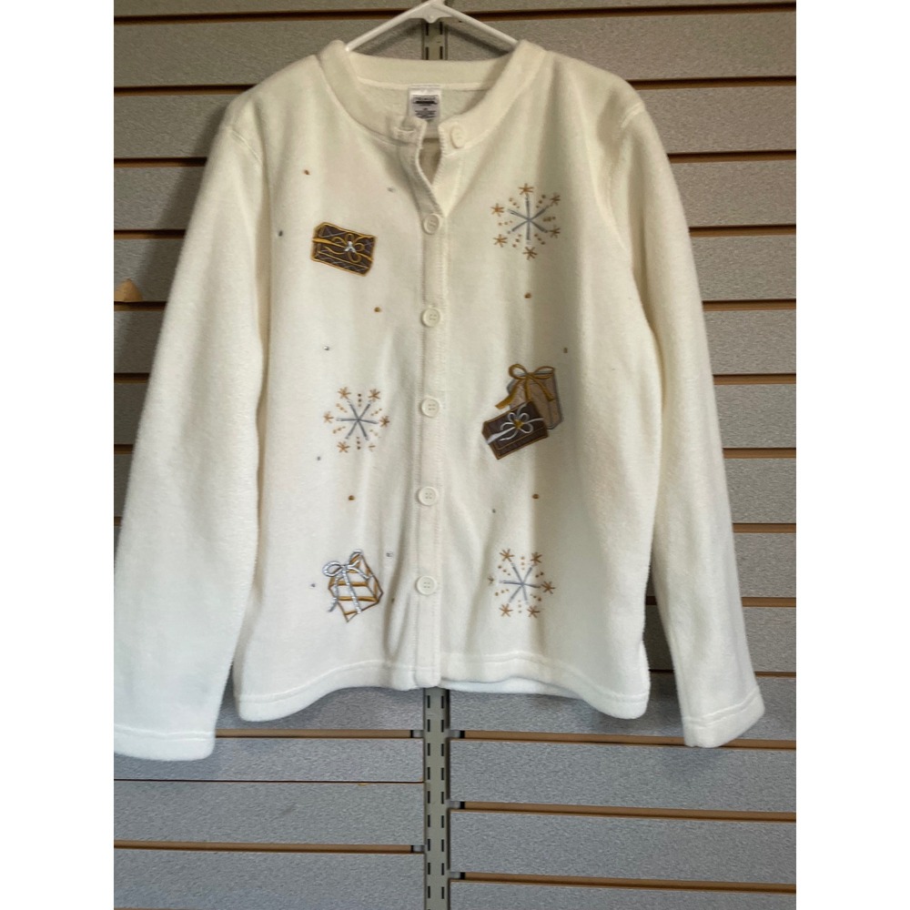 Premier International Ladies Cream Fleece Christmas‎ Presents Cardigan Large